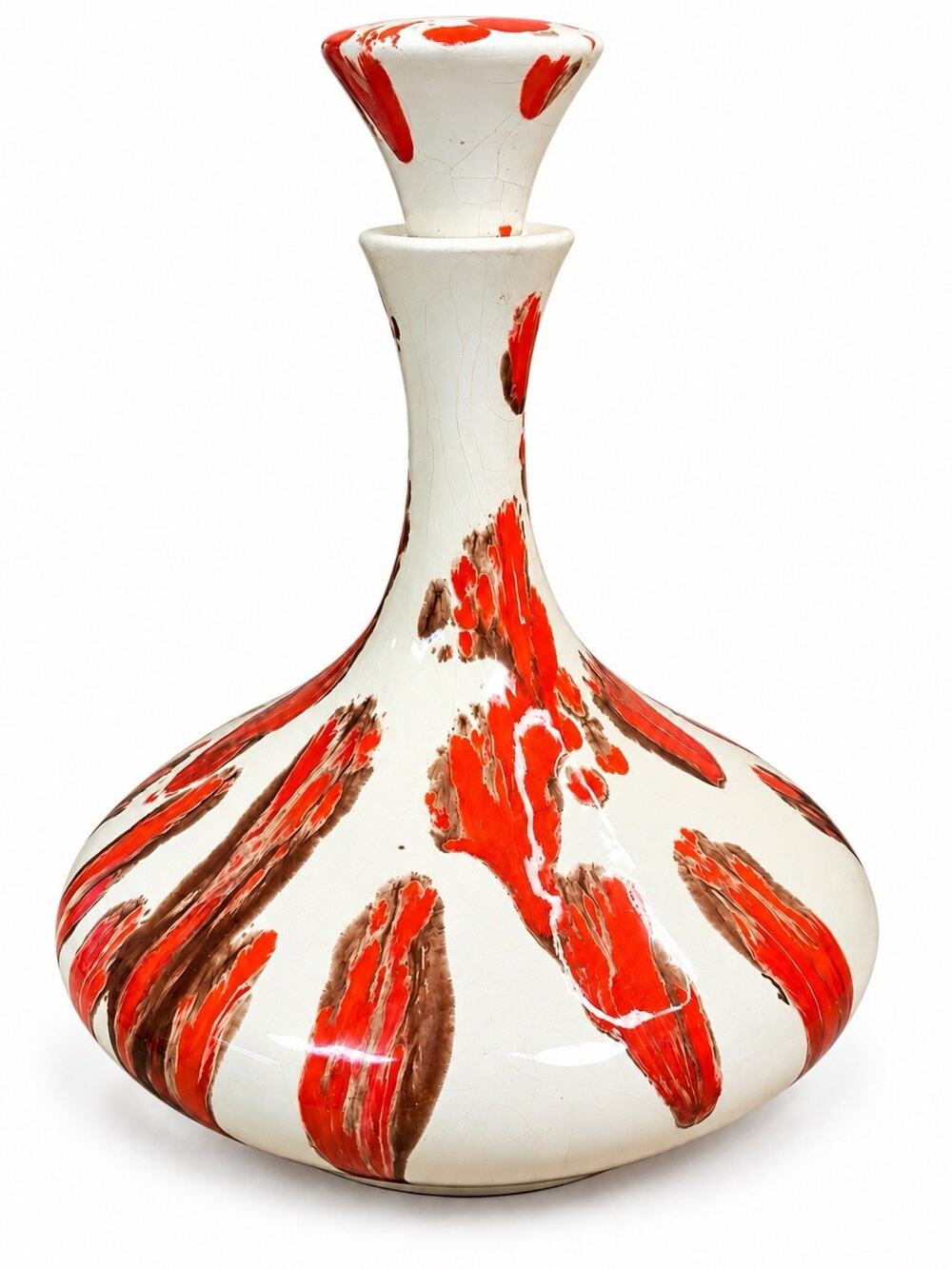 Vintage 1966 MCM Studio Pottery Decanter Signed Danie 12” Abstract Crackle Glaze